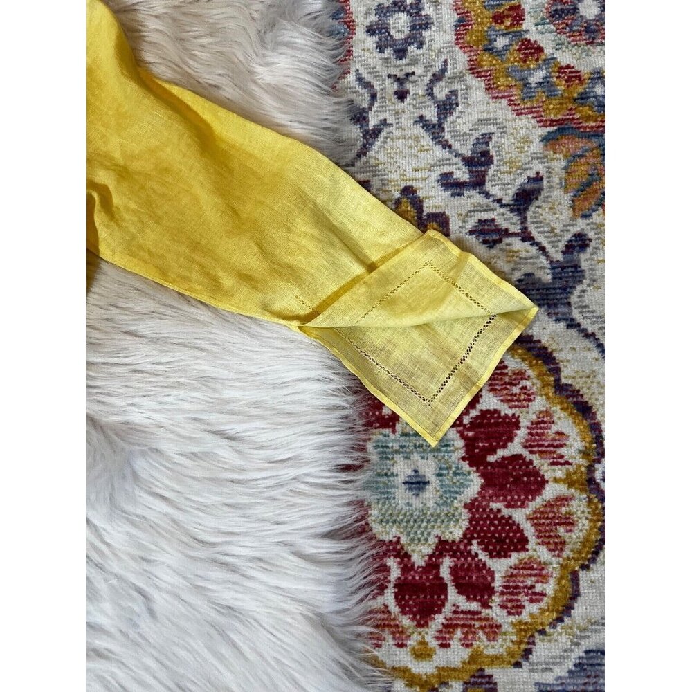 Vintage Max Studio Womens Button Up Shirt Sm Yellow Crochet Slit 3/4 Sleeve - Picture 6 of 7
